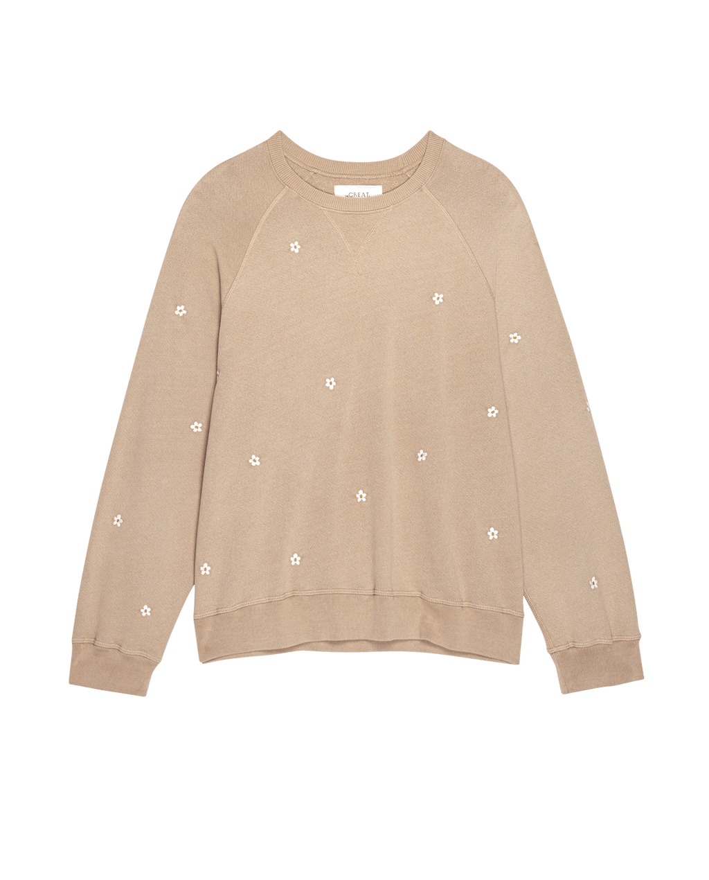 The Slouch Sweatshirt. Embroidered -- Khaki with Daisy Embroidery
