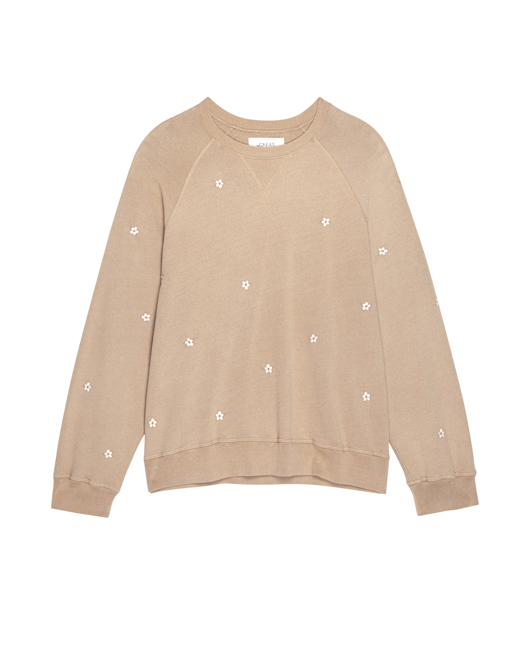 The Slouch Sweatshirt. Embroidered -- Khaki with Daisy Embroidery