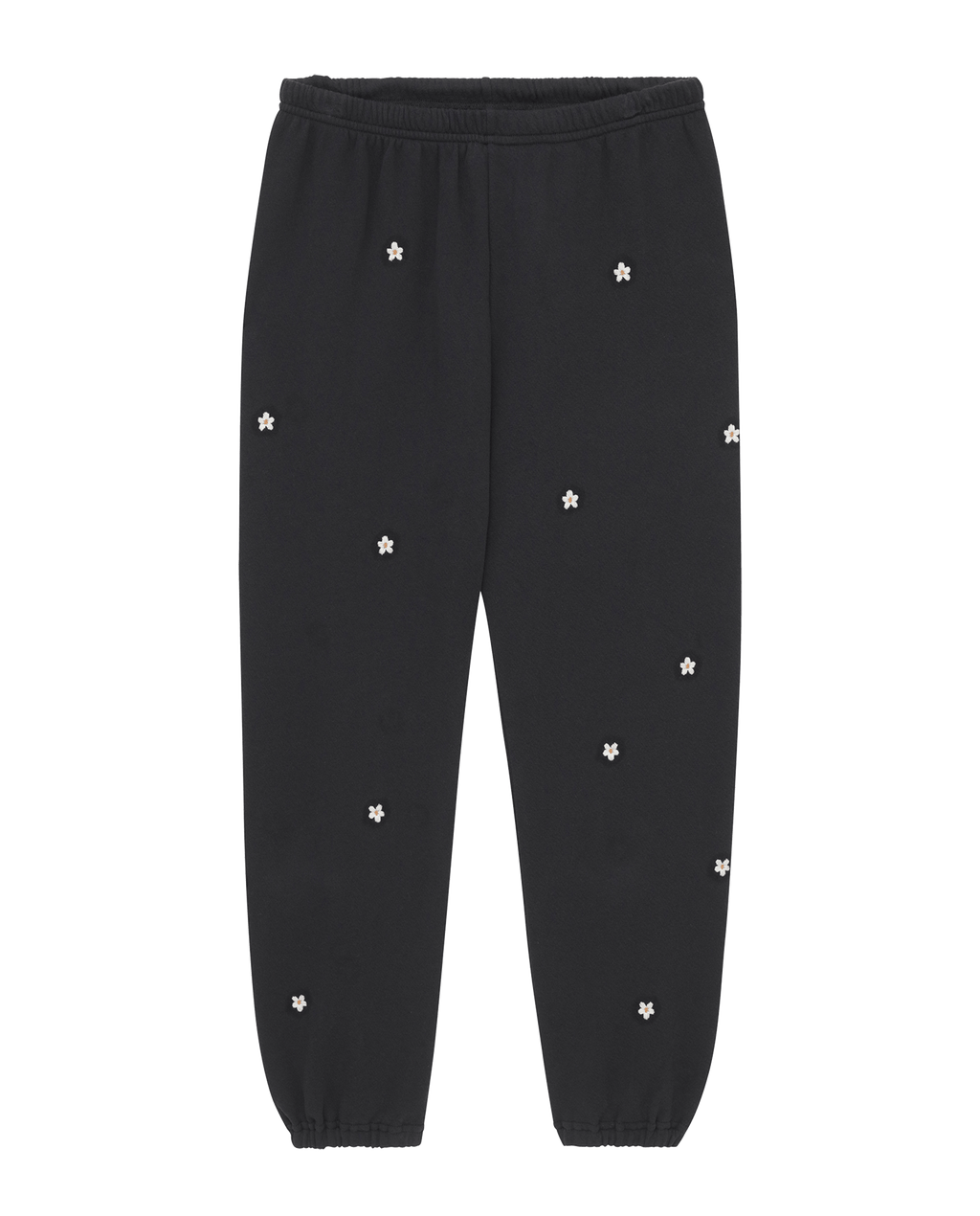 The Stadium Sweatpant. Embroidered -- Almost Black With Daisy Embroidery