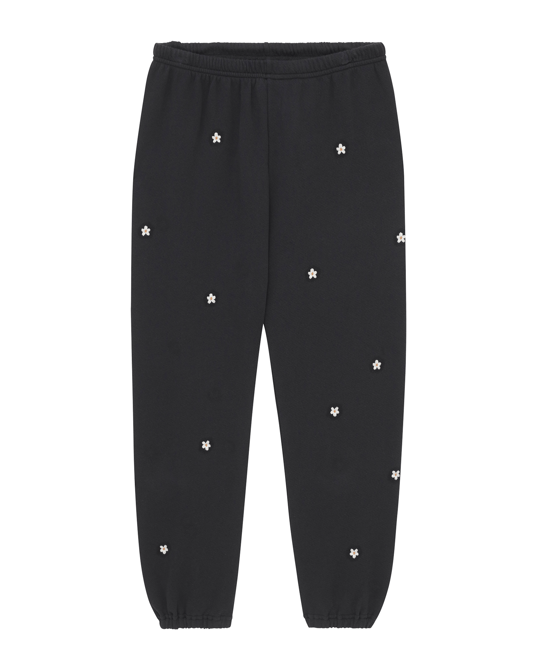 The Stadium Sweatpant. Embroidered -- Almost Black With Daisy Embroidery