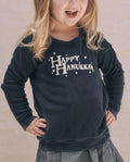 The Little College Sweatshirt. -- NAVY WITH HANUKKAH GRAPHIC