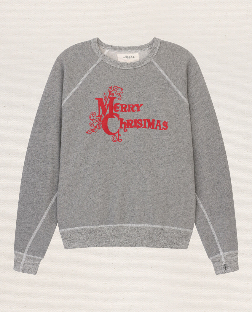 The Men's College Sweatshirt. -- Varsity Grey with Christmas Graphic