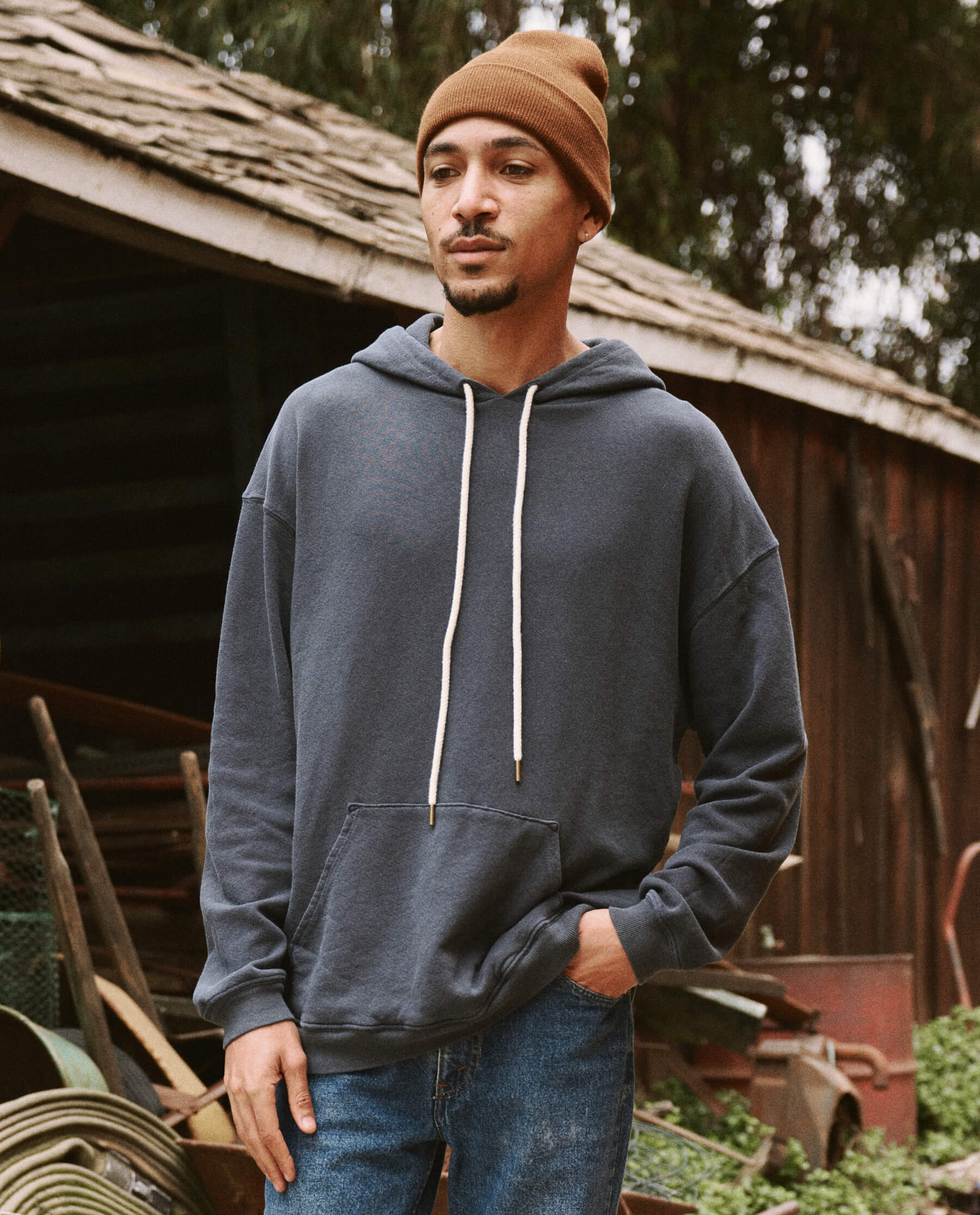 The Men's Gym Drawstring Hoodie. -- Washed Navy