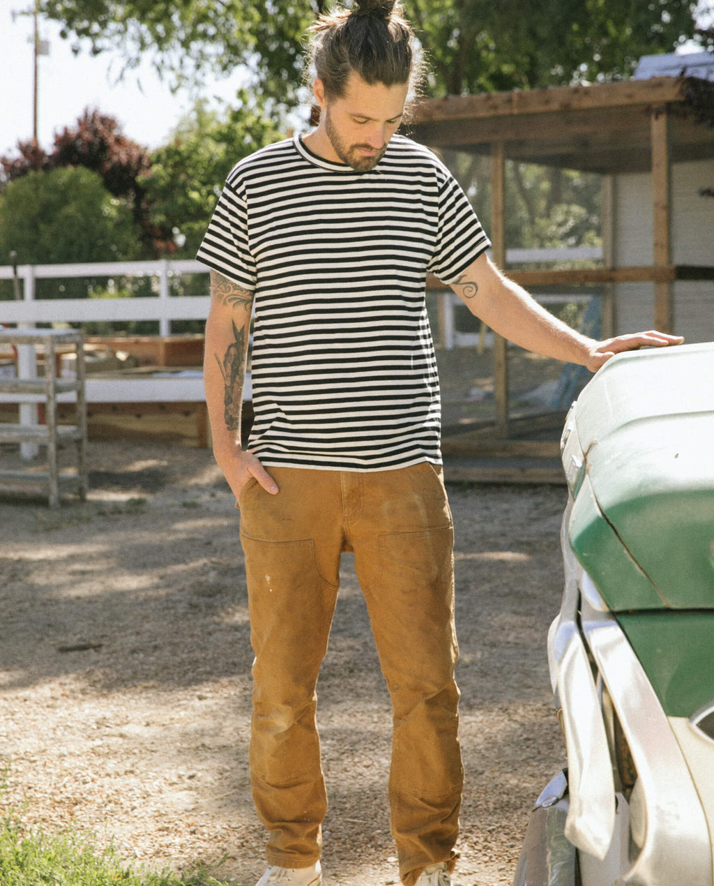 The Men's Boxy Crew. -- Black and Cream Stripe
