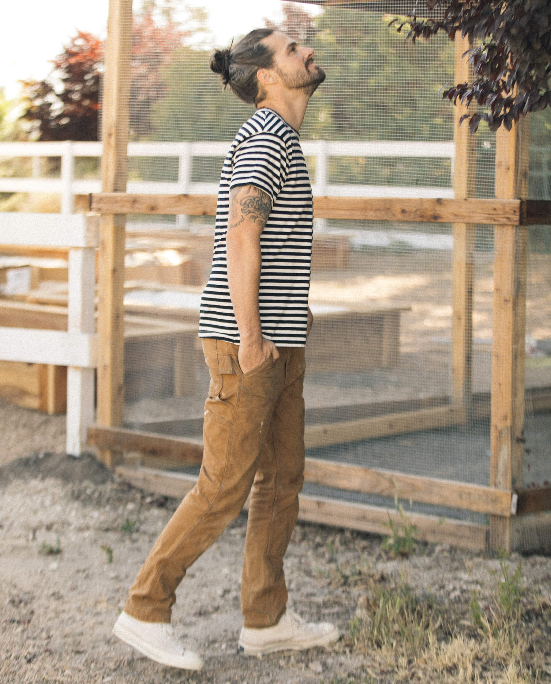 The Men's Boxy Crew. -- Black and Cream Stripe