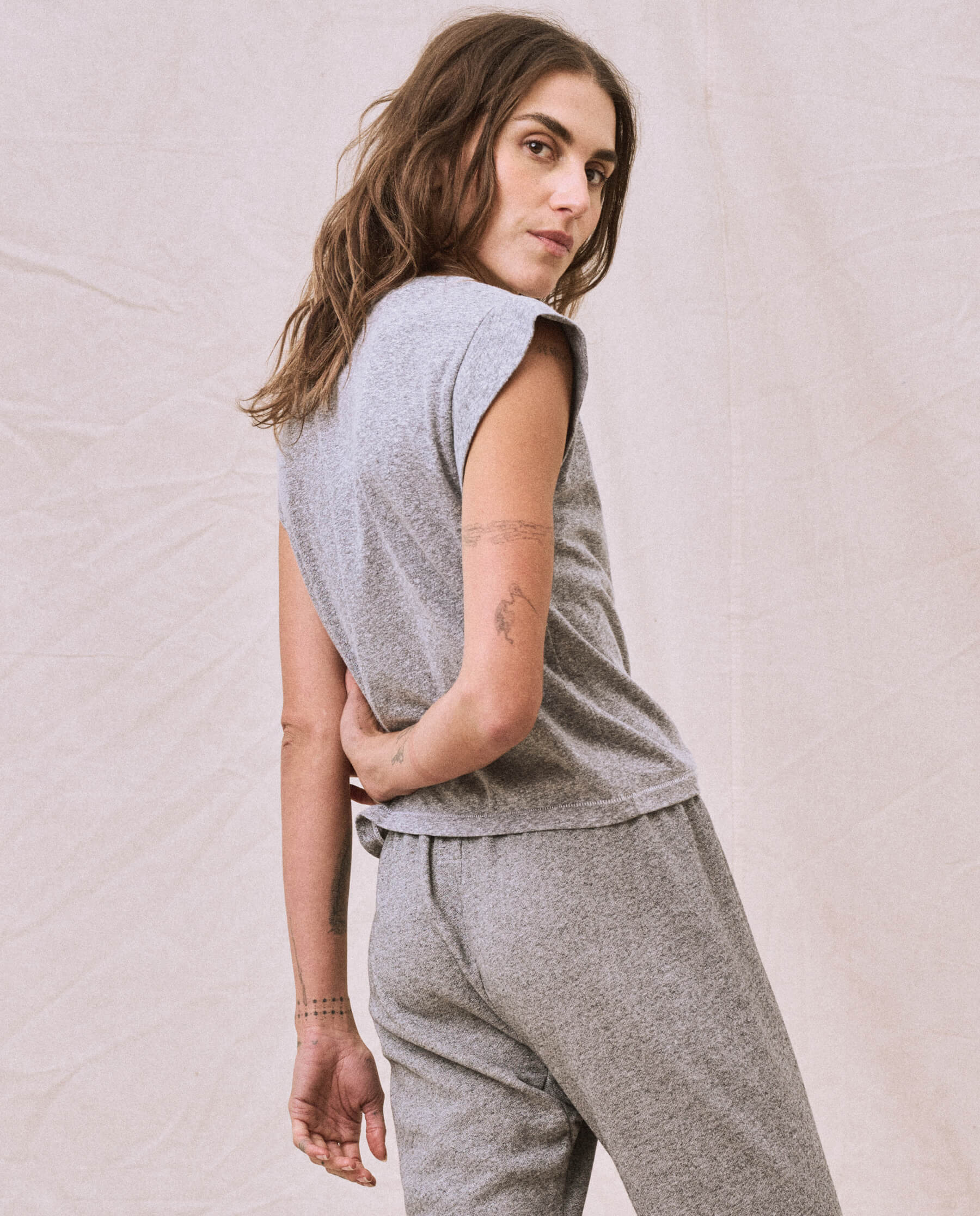 The Peak Shoulder Tee. -- Heather Grey